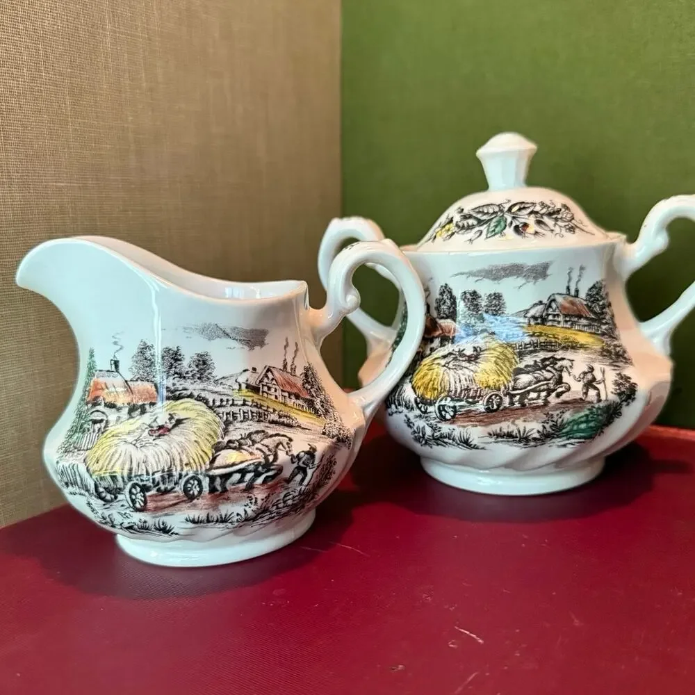 Yorkshire Staffordshire Ironstone Sugar & Creamer Set • England • Vintage